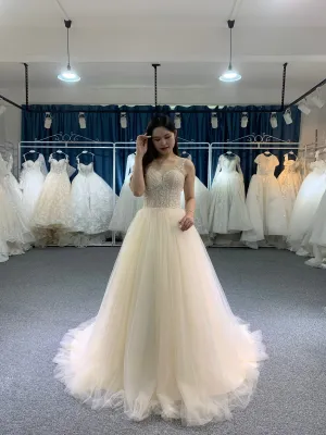 BYG spaghetti strap A line wedding dress