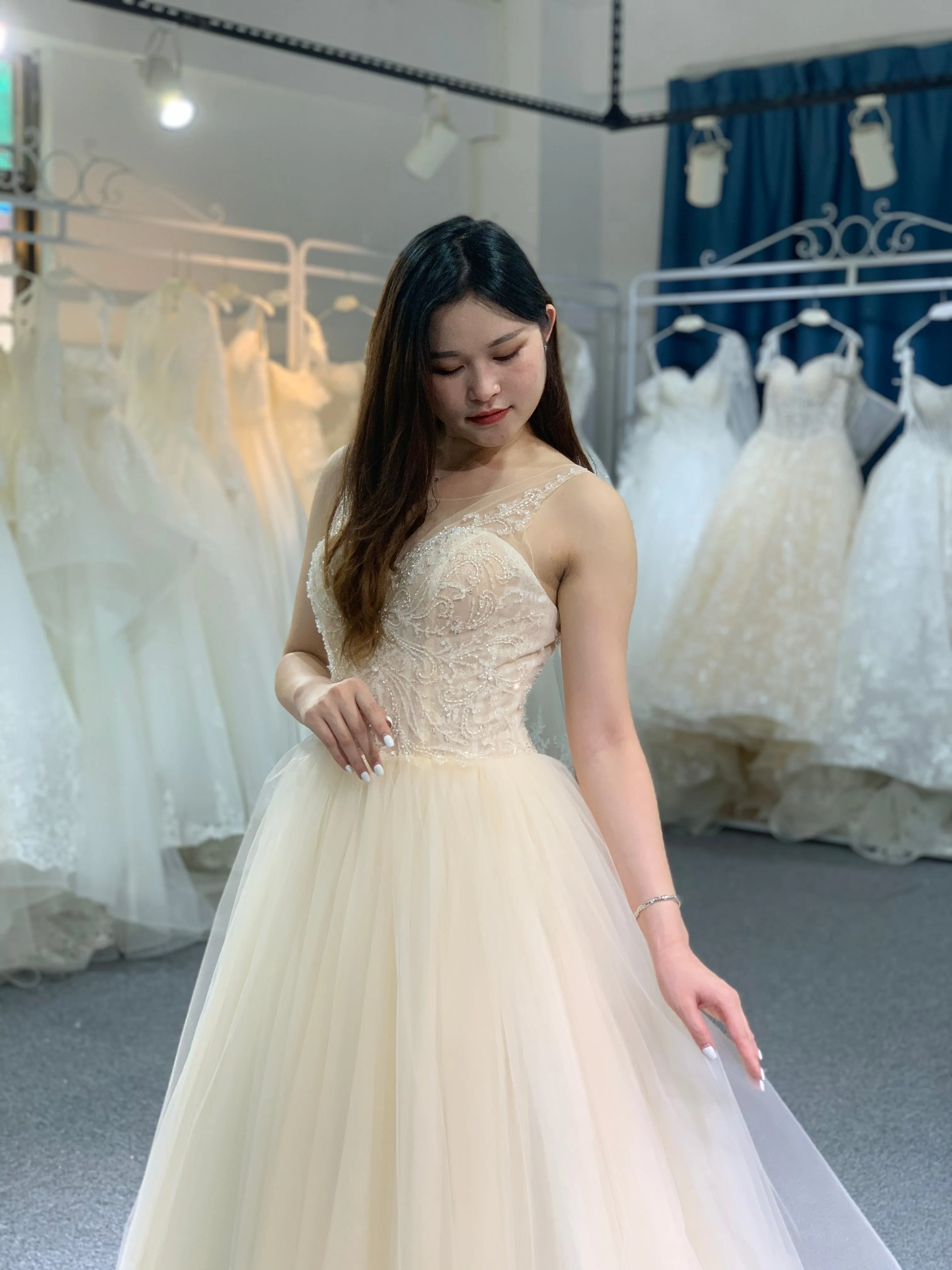 BYG spaghetti strap A line wedding dress