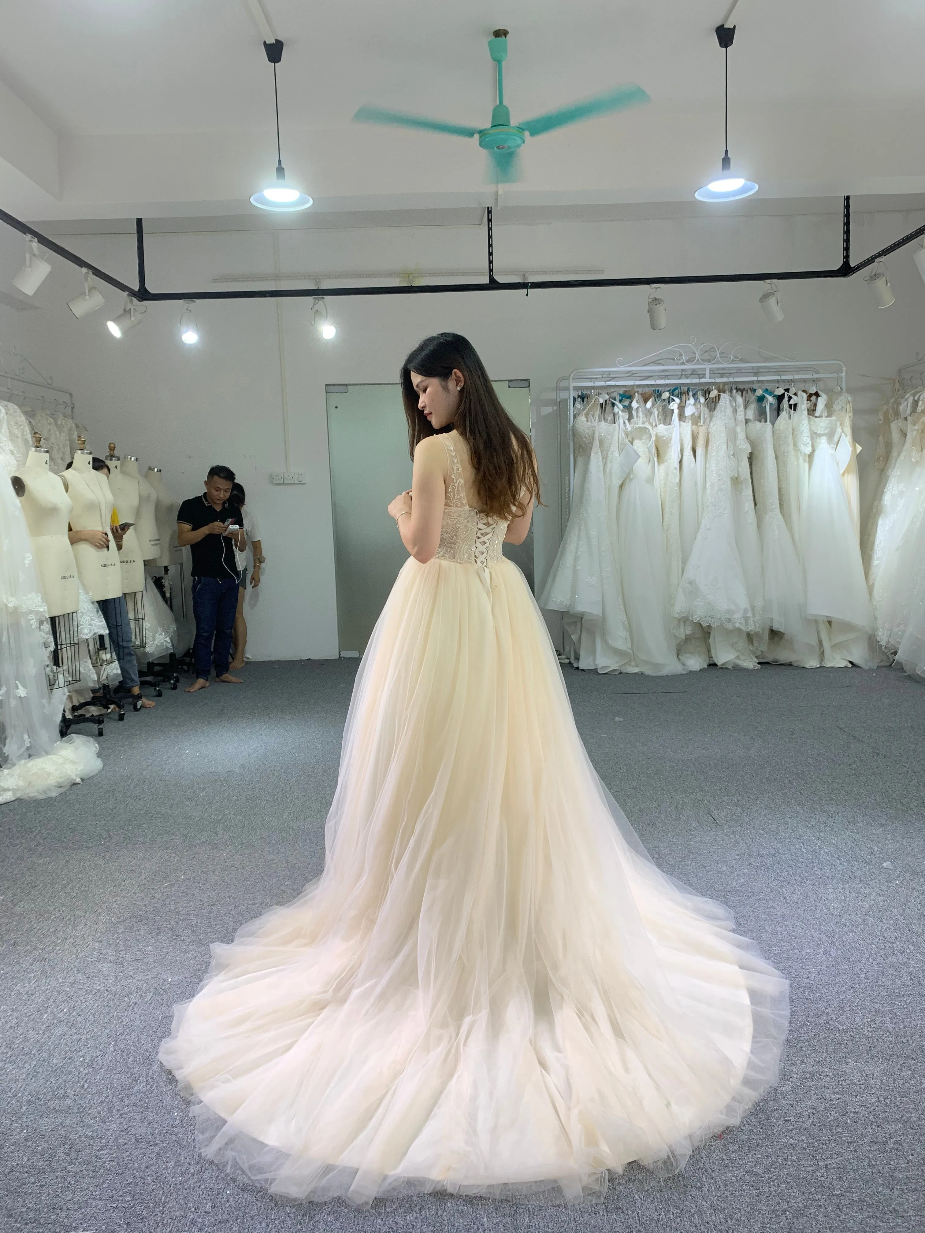 BYG spaghetti strap A line wedding dress