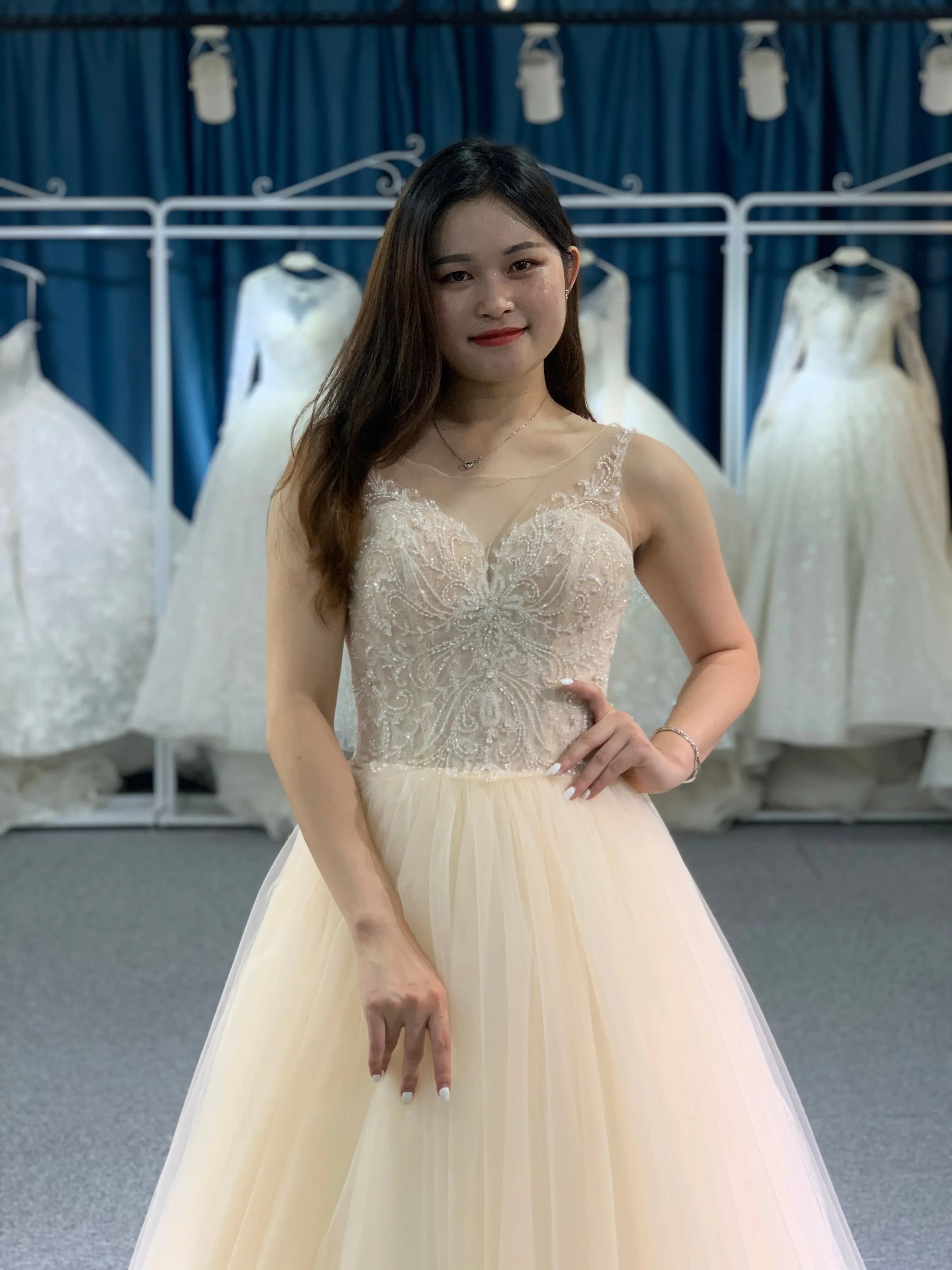 BYG spaghetti strap A line wedding dress