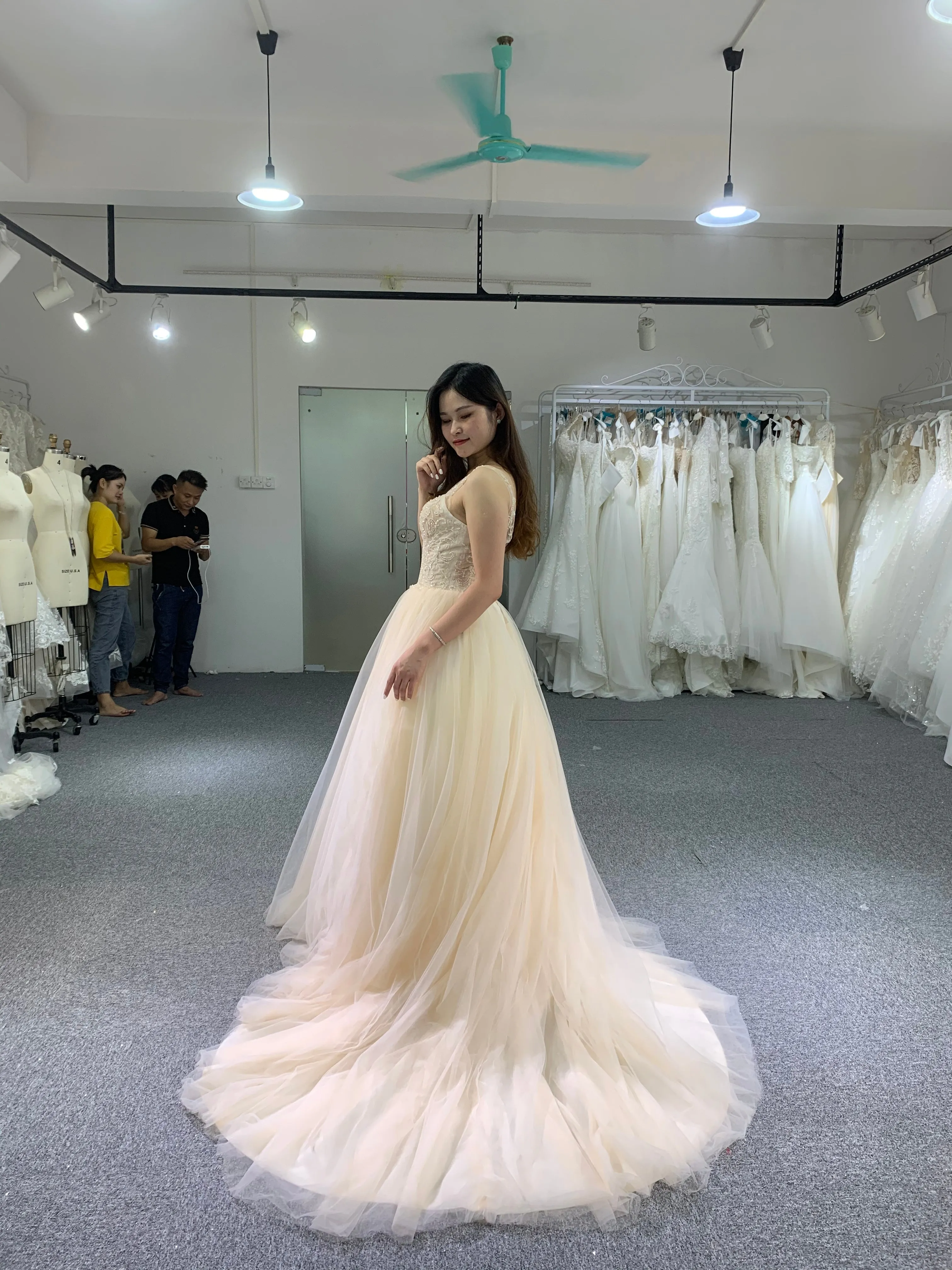 BYG spaghetti strap A line wedding dress