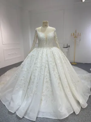 BYG23-43  BLING CRYSTAL BEADED WEDDING GOWN WITH 2 METERS TAIL