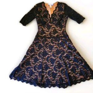 CAbi Lace Illusion Cocktail Dress Size  Small Colors Black and Nude