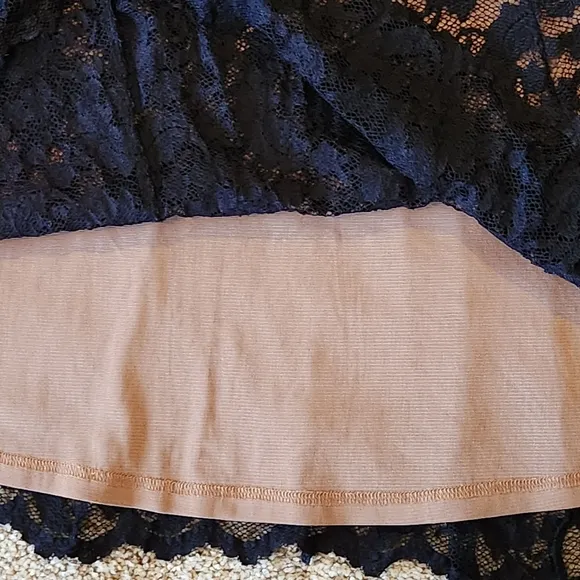 CAbi Lace Illusion Cocktail Dress Size  Small Colors Black and Nude