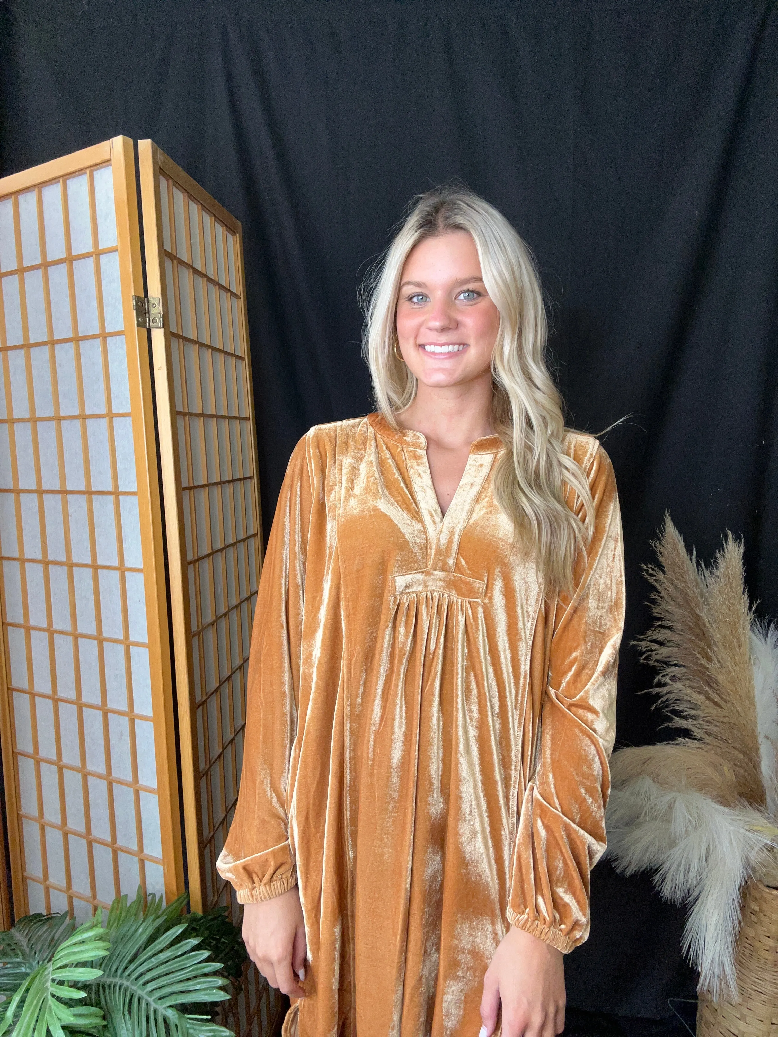 Camel Velvet Dress