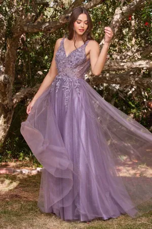CD CD0181 - Shimmer Tulle A-Line Prom Gown with 3D Floral & Lace Embellished Sheer Boned Bodice