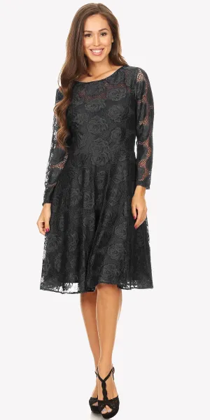 Celavie 6327 Scoop Neckline Long Sleeve A-Line Short Dress