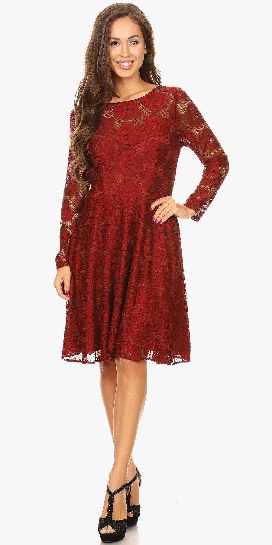Celavie 6327 Scoop Neckline Long Sleeve A-Line Short Dress