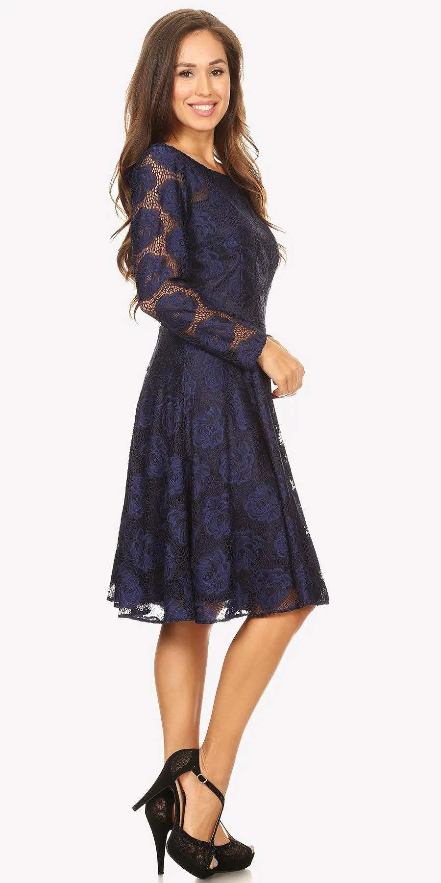 Celavie 6327 Scoop Neckline Long Sleeve A-Line Short Dress