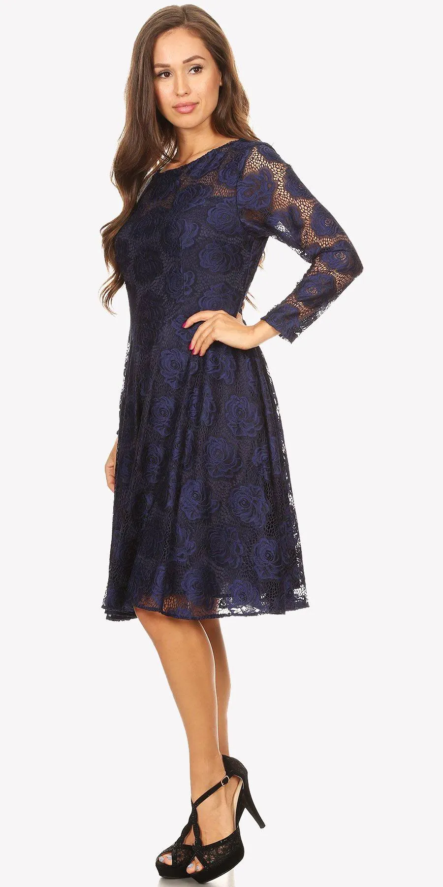 Celavie 6327 Scoop Neckline Long Sleeve A-Line Short Dress