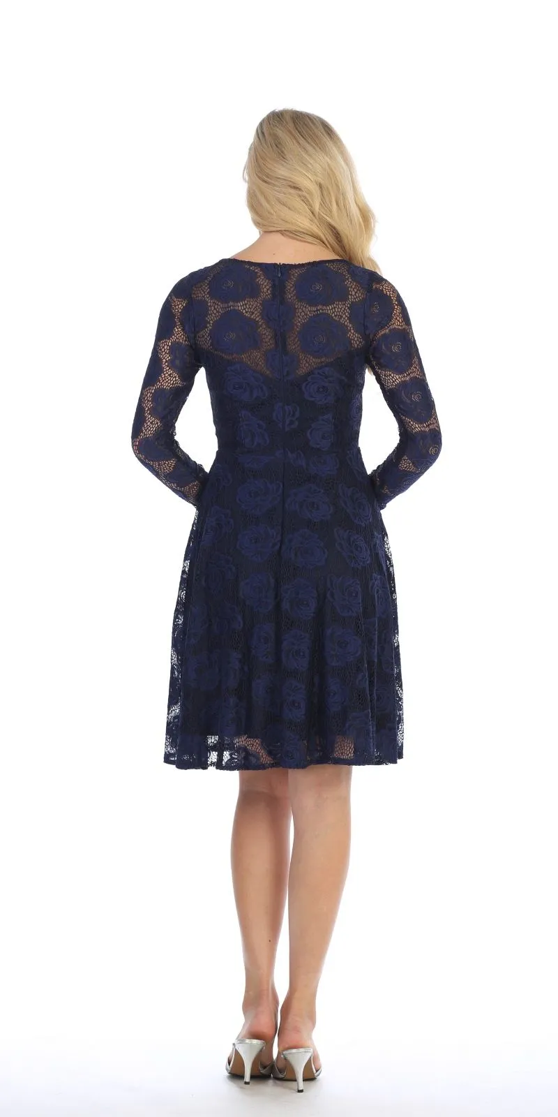 Celavie 6327 Scoop Neckline Long Sleeve A-Line Short Dress