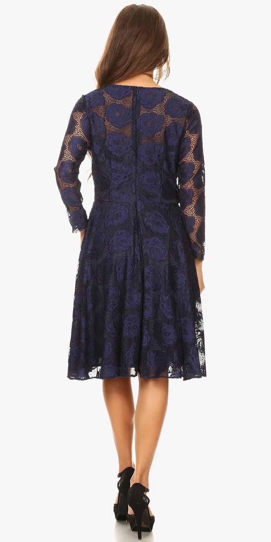 Celavie 6327 Scoop Neckline Long Sleeve A-Line Short Dress
