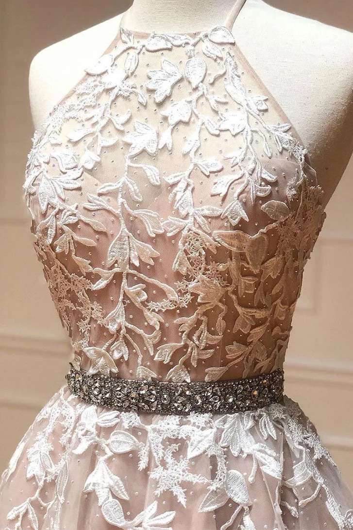 Champagne tulle lace short prom dress champagne homecoming dress