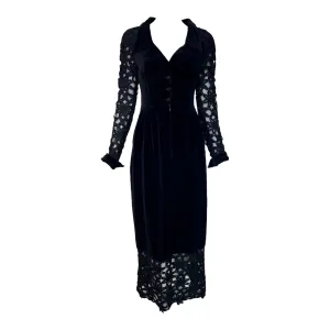 Chloe A/W 1993 Black Velvet & Crochet Neo-Victorian 2 Piece Dress
