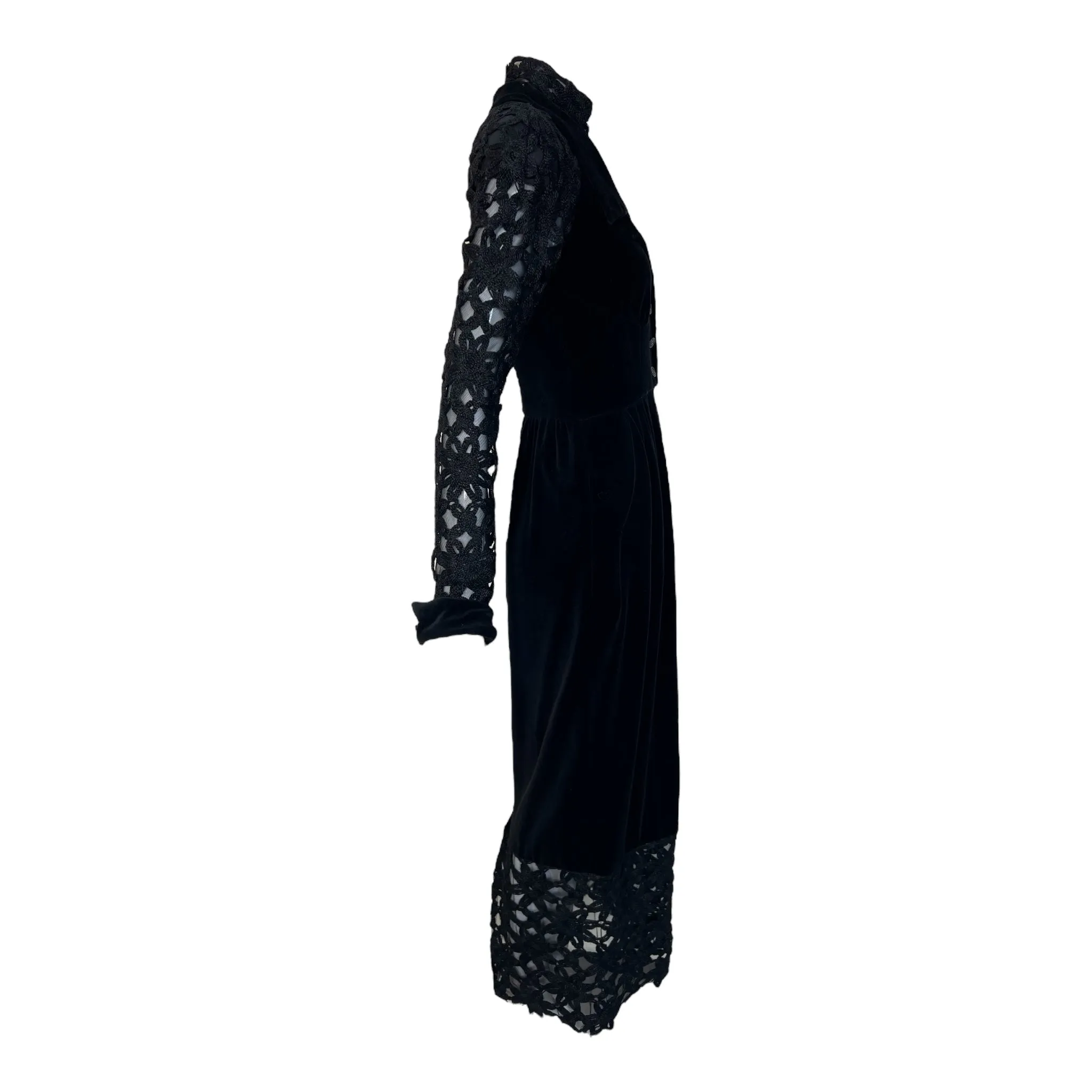 Chloe A/W 1993 Black Velvet & Crochet Neo-Victorian 2 Piece Dress