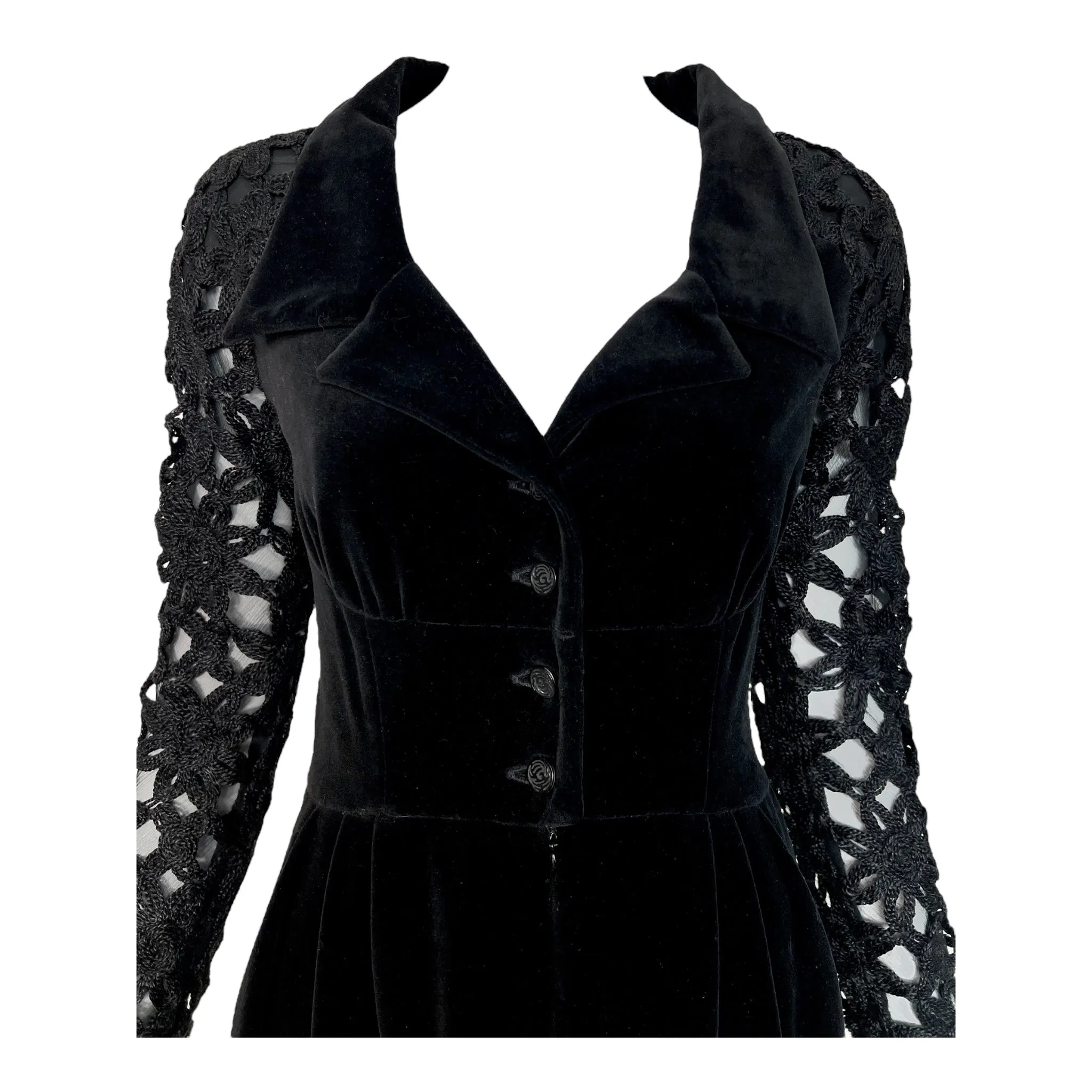 Chloe A/W 1993 Black Velvet & Crochet Neo-Victorian 2 Piece Dress
