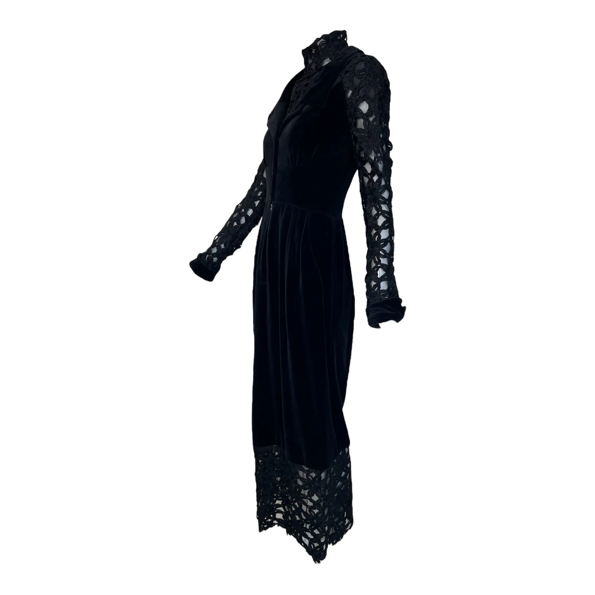 Chloe A/W 1993 Black Velvet & Crochet Neo-Victorian 2 Piece Dress