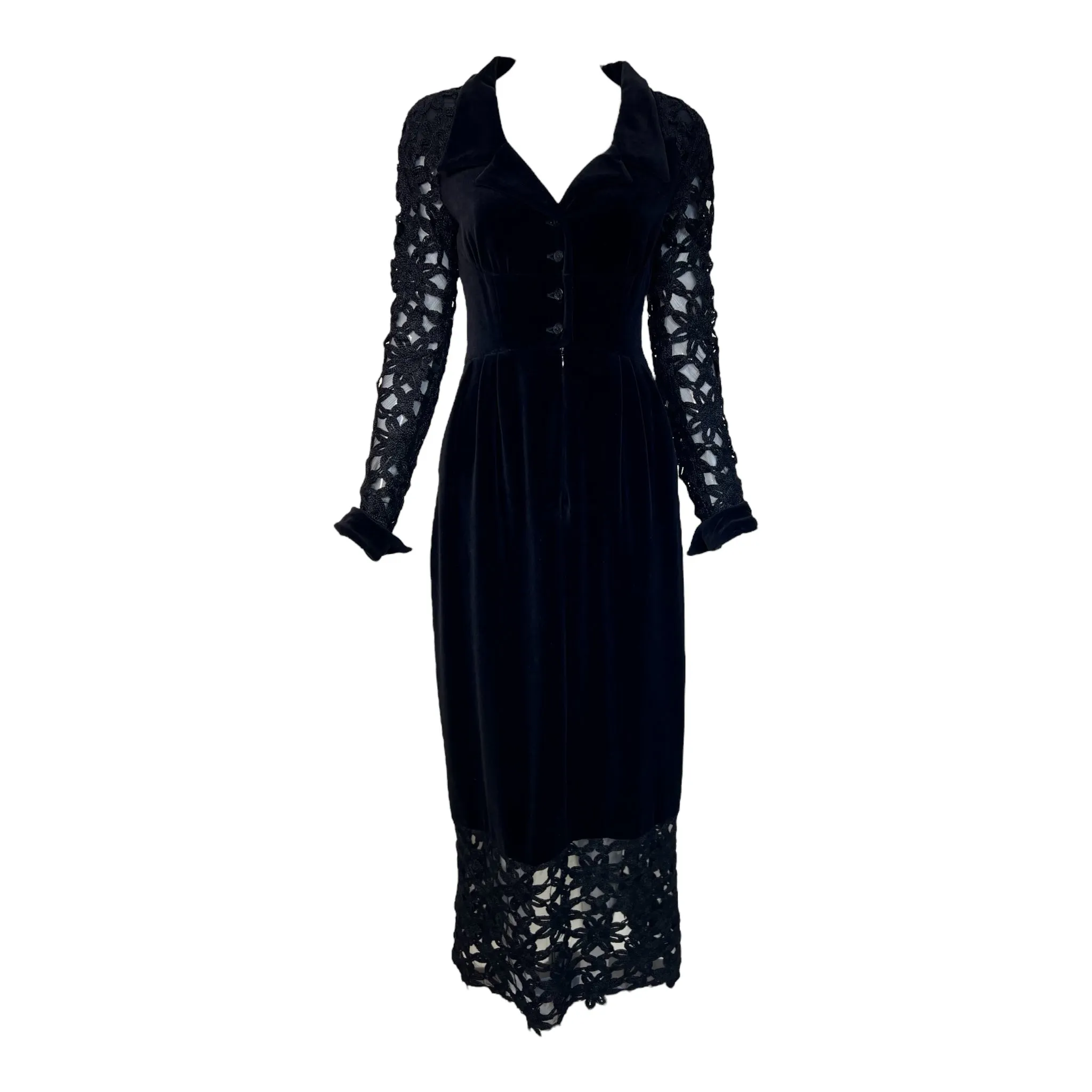 Chloe A/W 1993 Black Velvet & Crochet Neo-Victorian 2 Piece Dress
