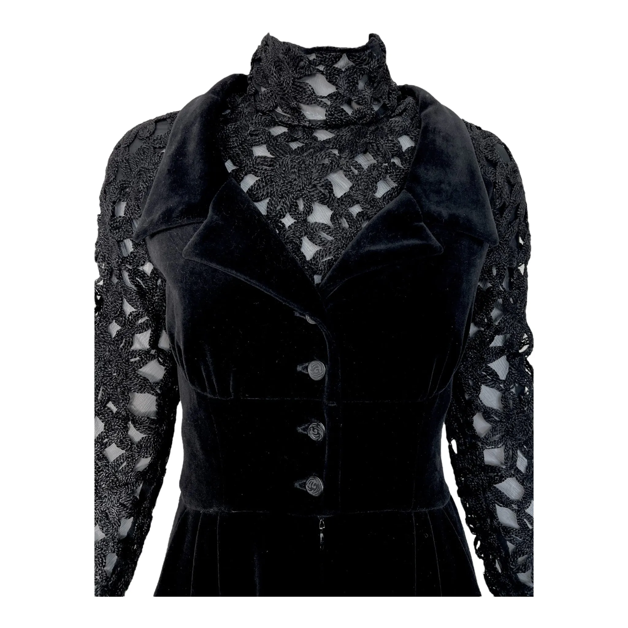 Chloe A/W 1993 Black Velvet & Crochet Neo-Victorian 2 Piece Dress