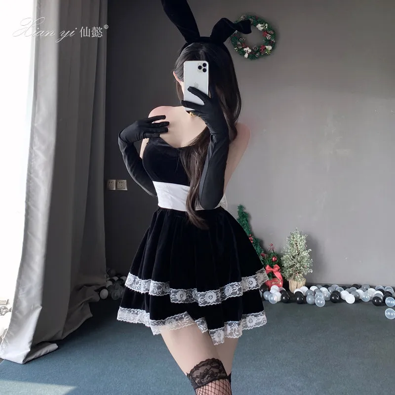 Christmas Velvet Lace Bunny Dress