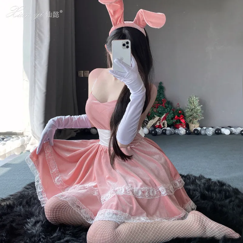 Christmas Velvet Lace Bunny Dress