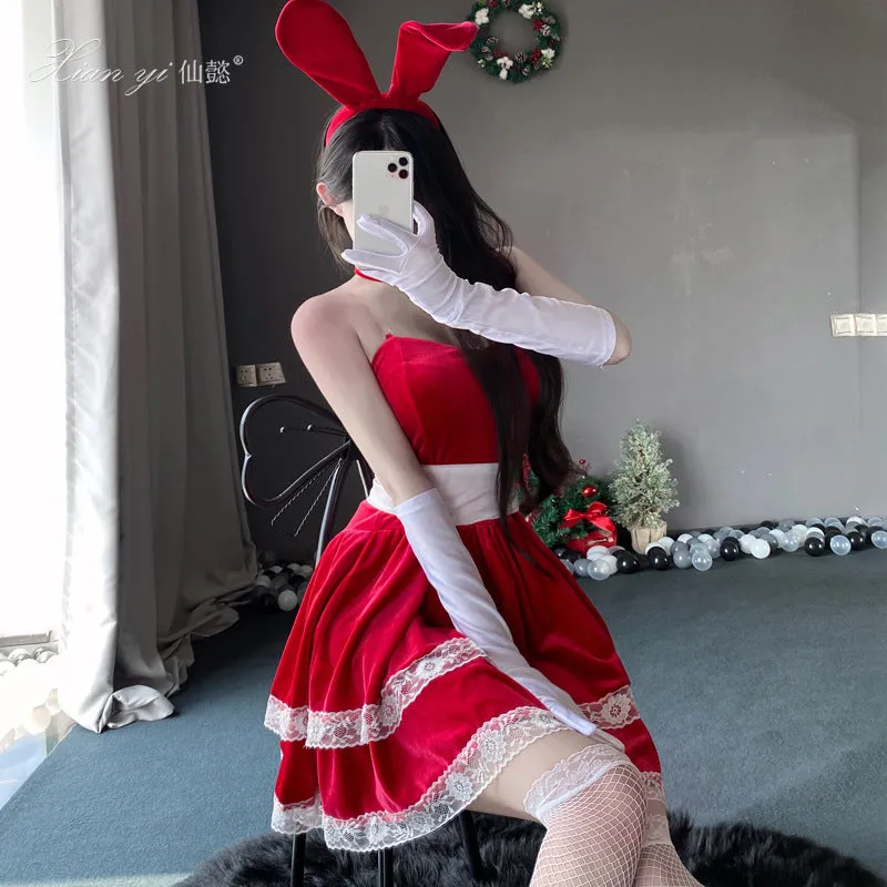 Christmas Velvet Lace Bunny Dress