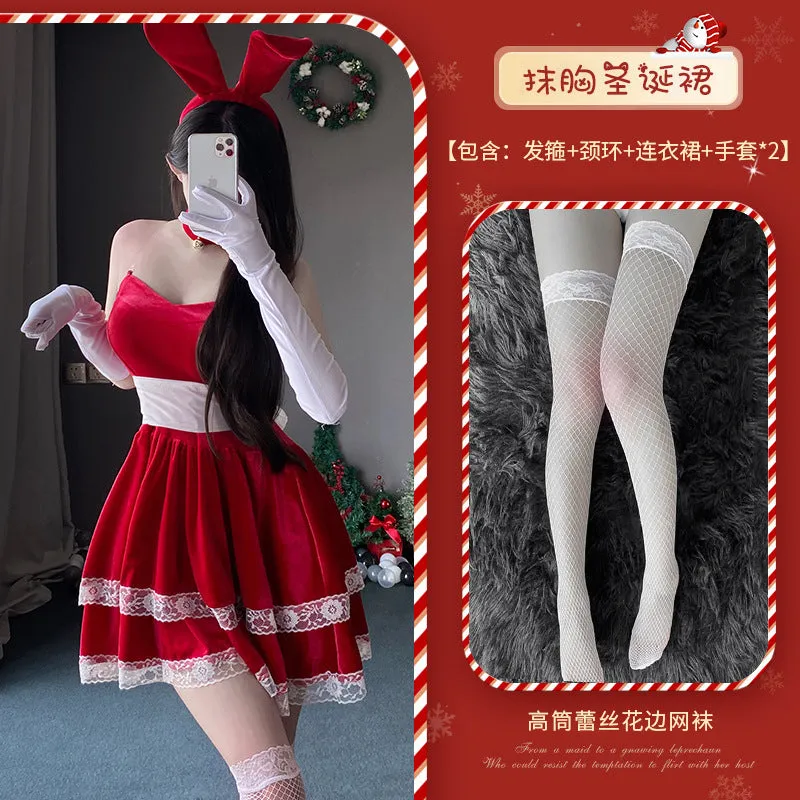Christmas Velvet Lace Bunny Dress