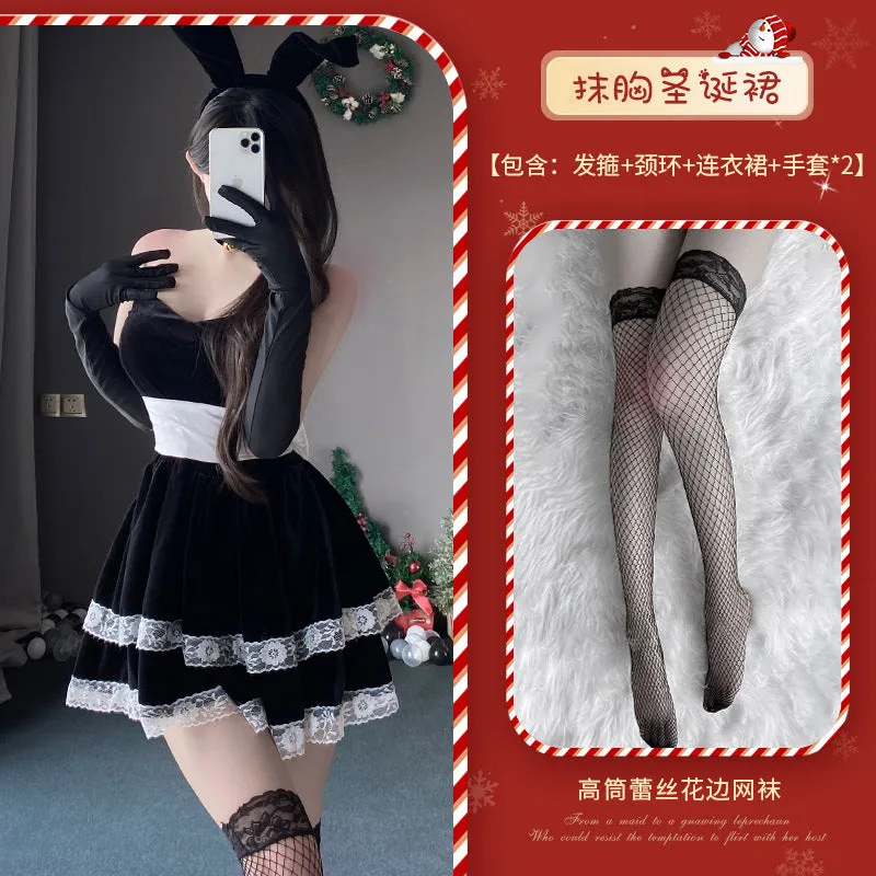 Christmas Velvet Lace Bunny Dress