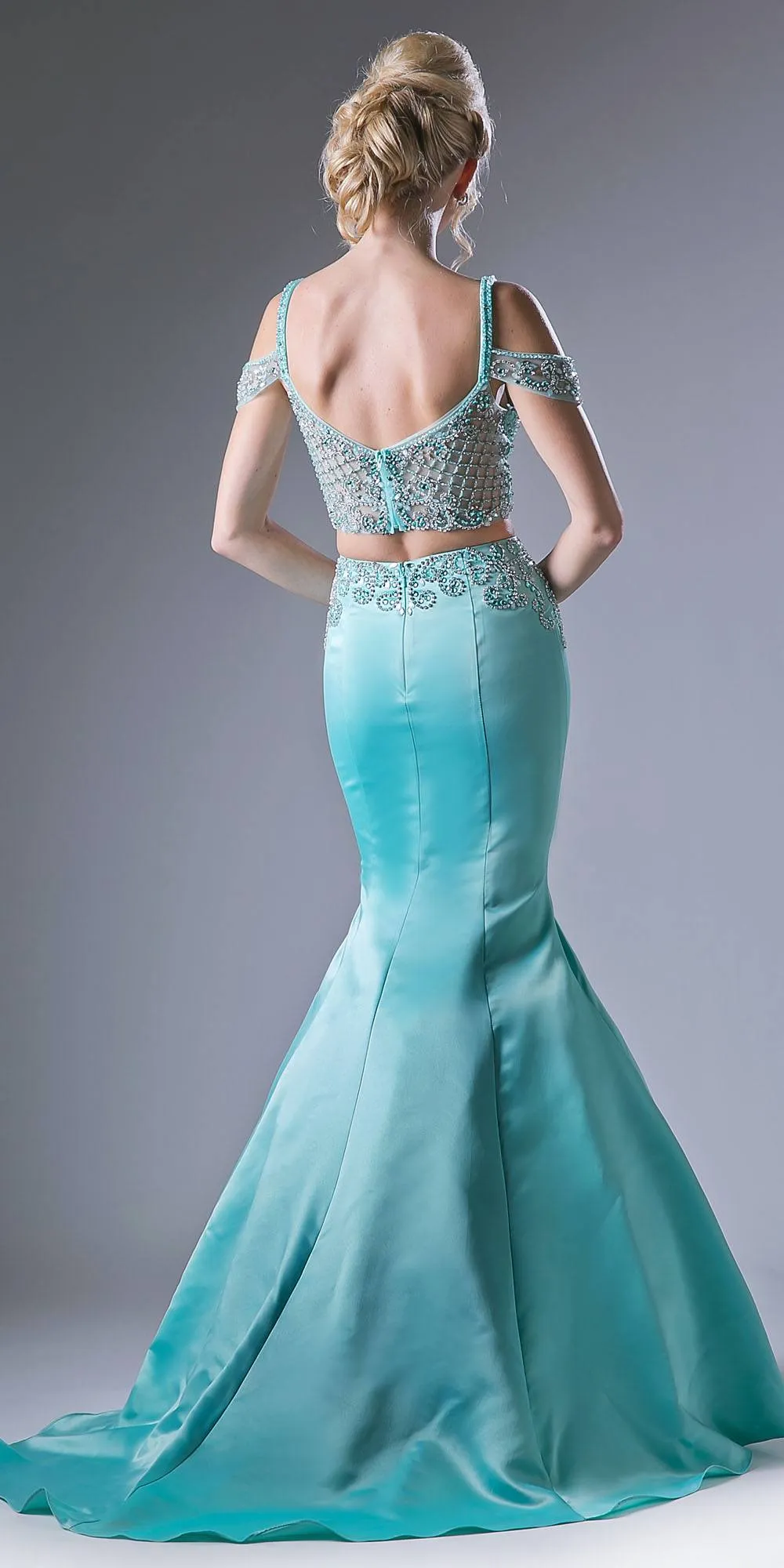 Cinderella Divine P209 Two-Piece Long Dress Beaded Crop Top