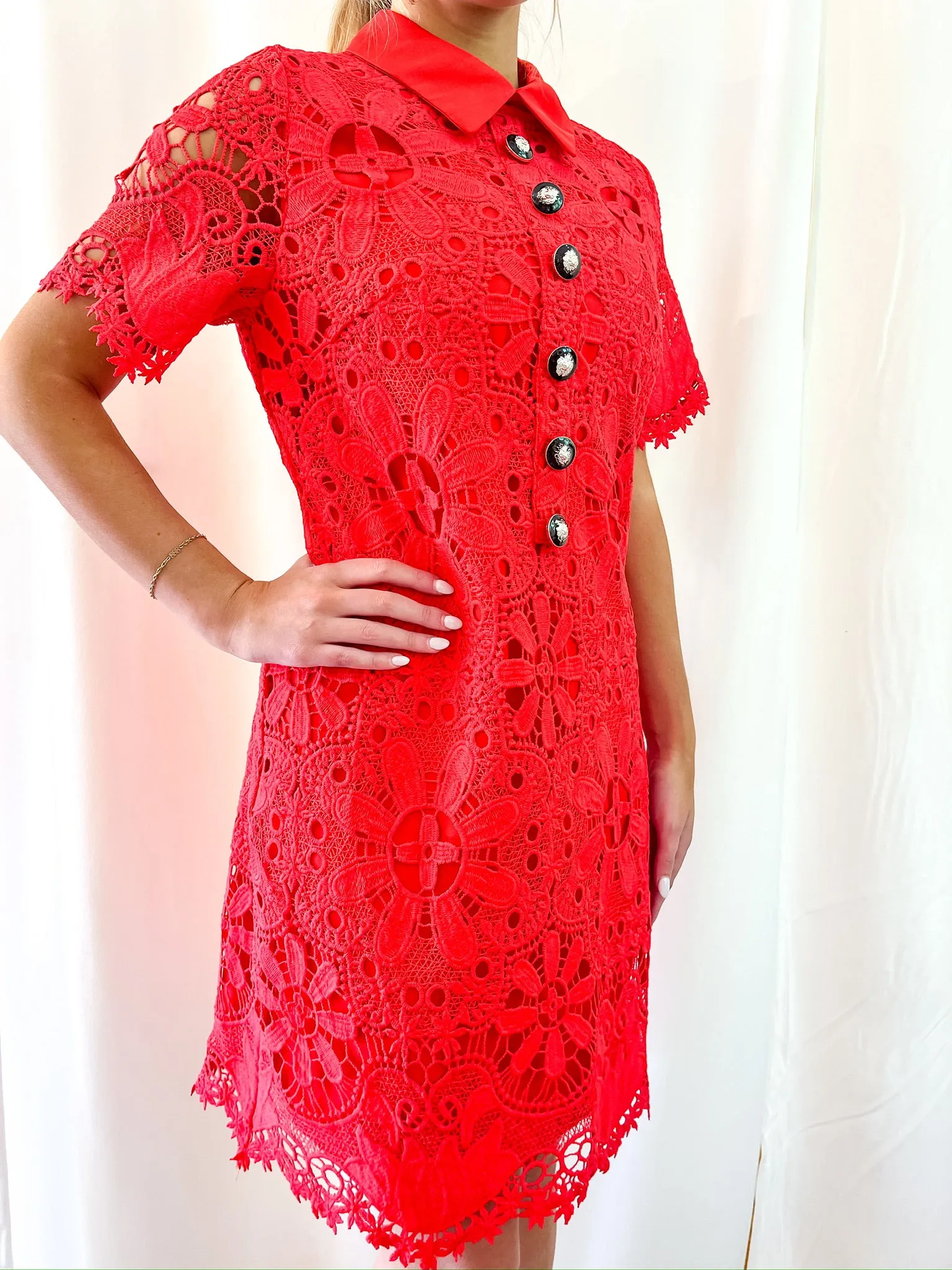 Classically Stated Chemise Dress - Red Lace