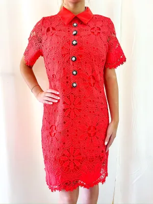 Classically Stated Chemise Dress - Red Lace