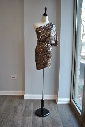 CLEARANCE - BRONZE SEQUIN MINI PARTY DRESS