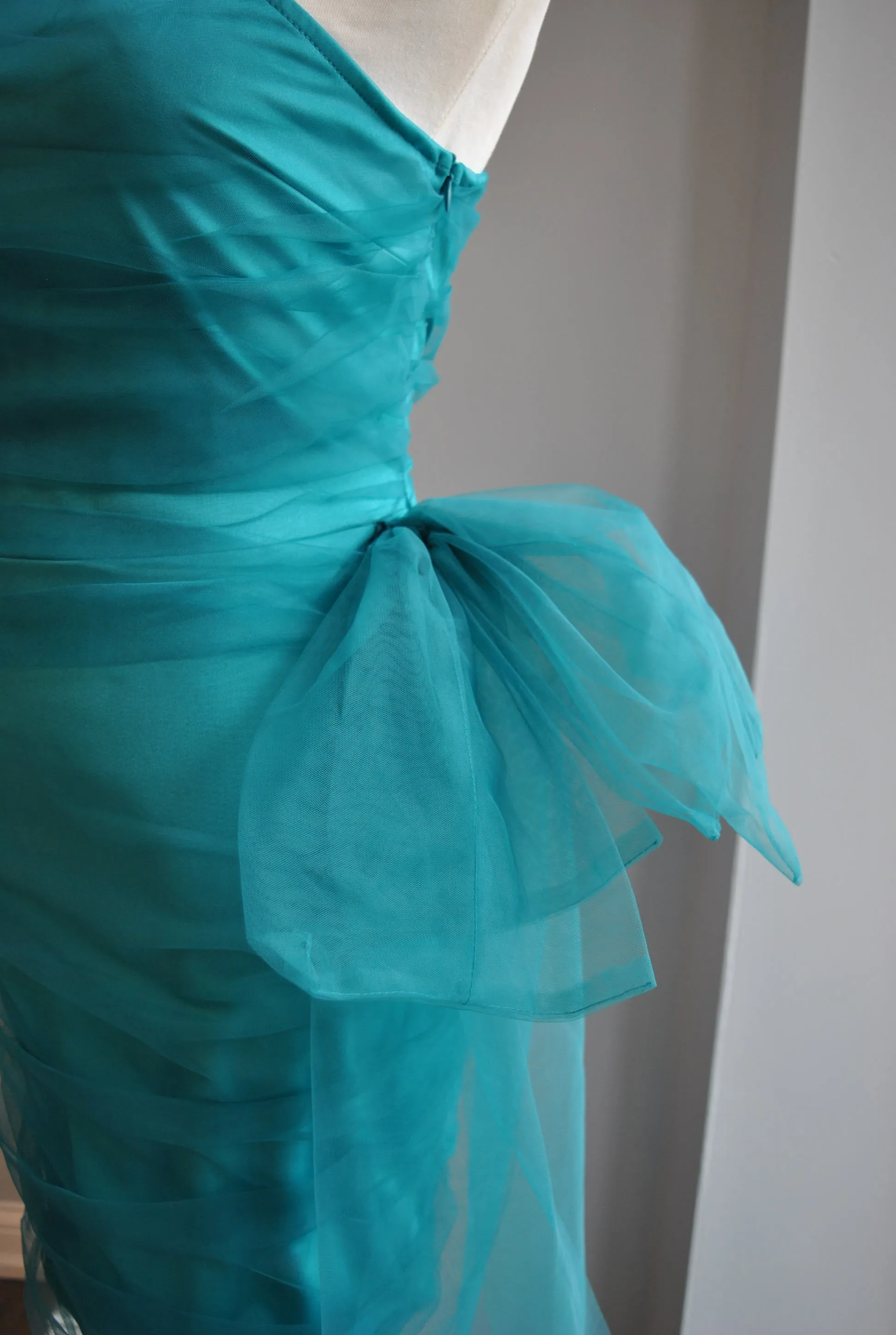 CLEARANCE - TEAL GREEN ASYMMETRIC COCKTAIL DRESS