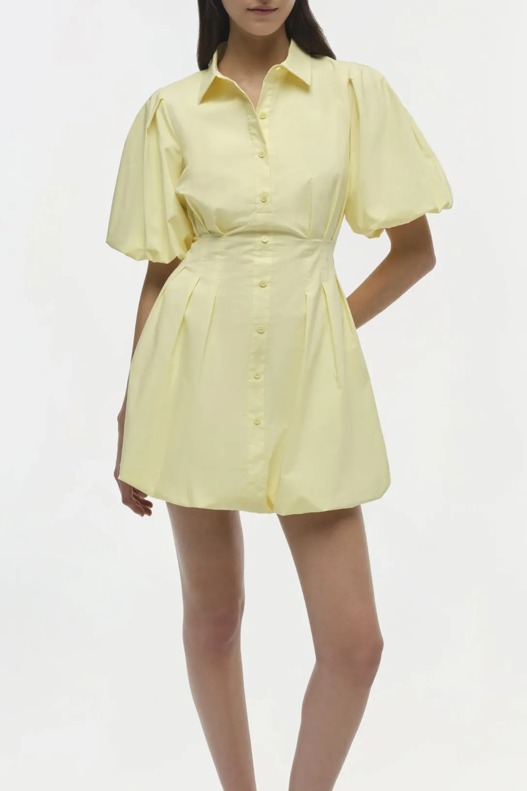 Cleo Balloon Pintuck Mini Dress | Buttercream