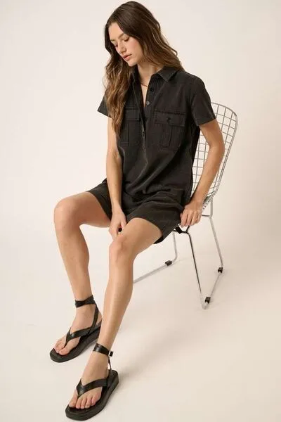 Collared Short Sleeve Shirt Dress