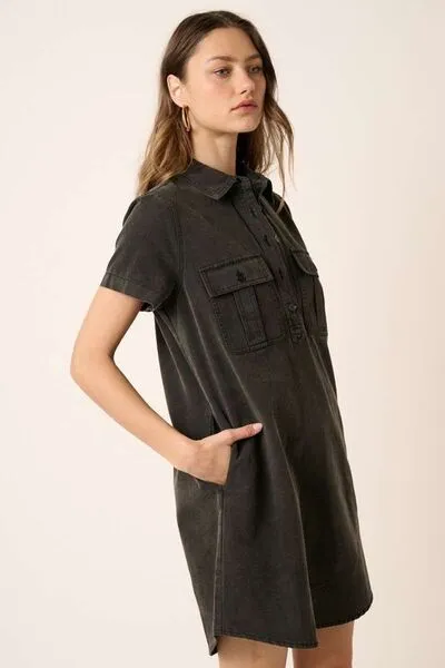Collared Short Sleeve Shirt Dress