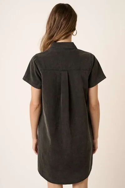 Collared Short Sleeve Shirt Dress