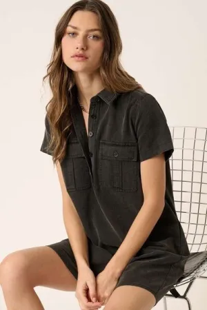 Collared Short Sleeve Shirt Dress