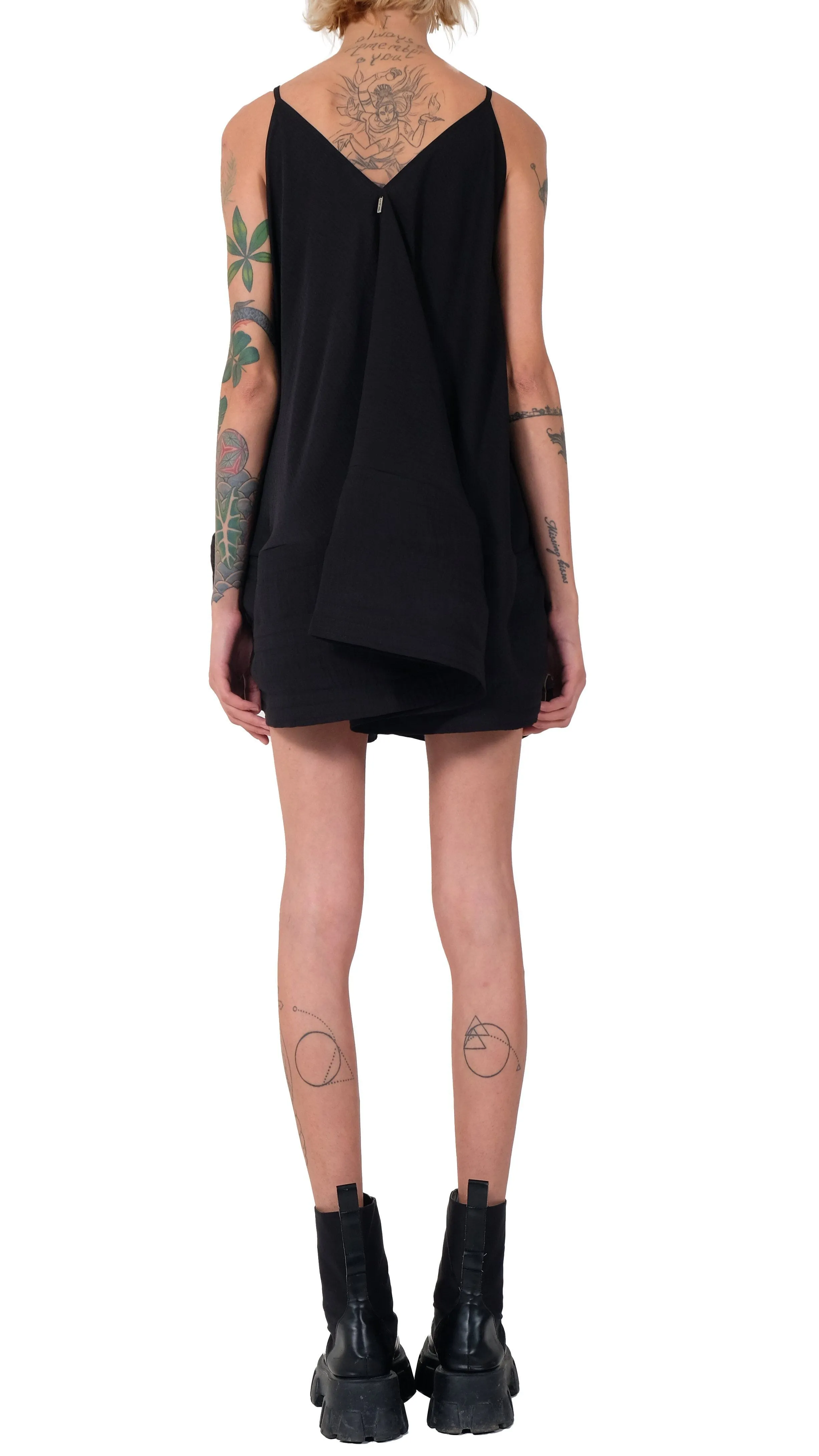 Creased Cotton Mini Dress with Cami Straps