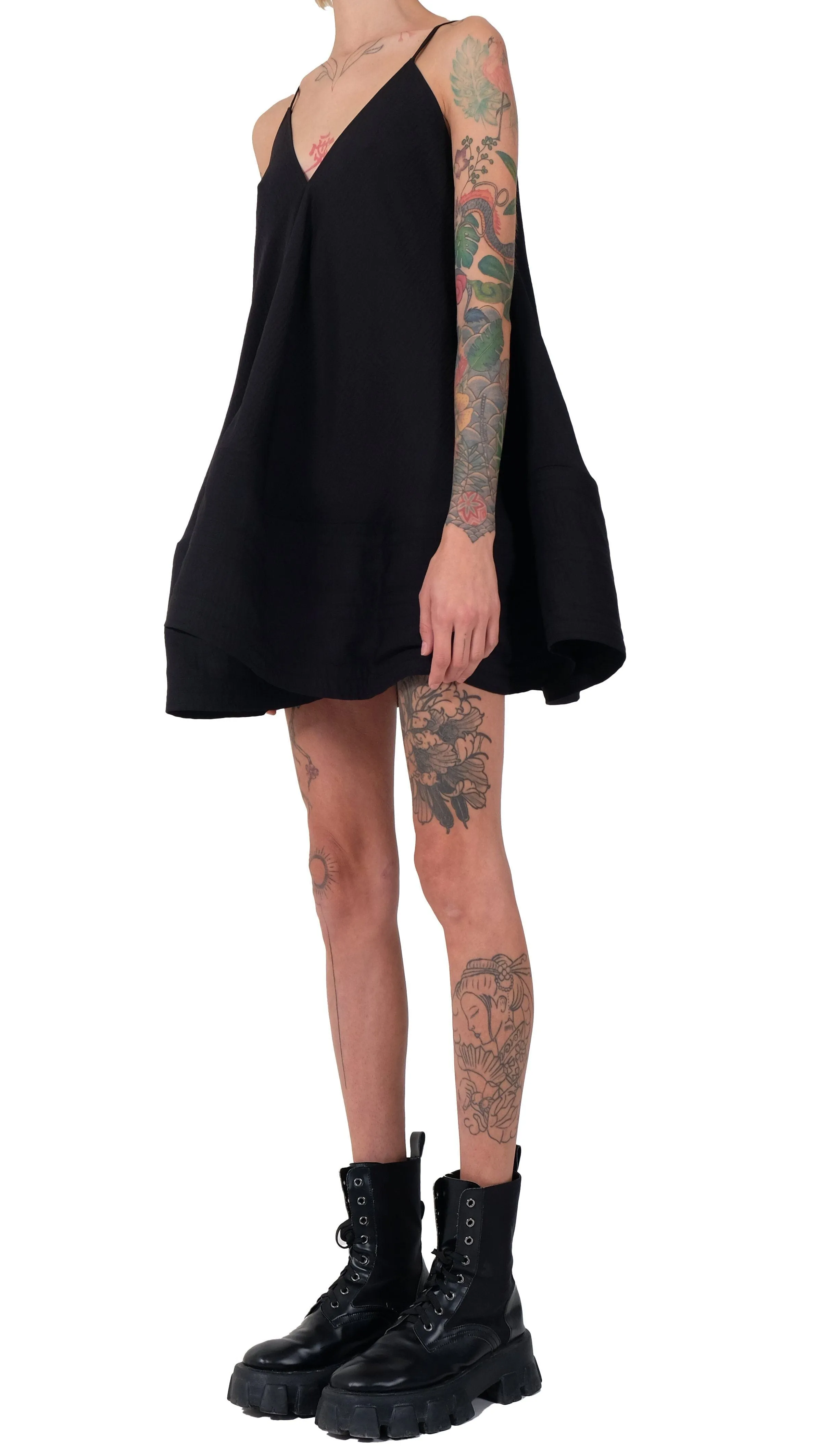 Creased Cotton Mini Dress with Cami Straps