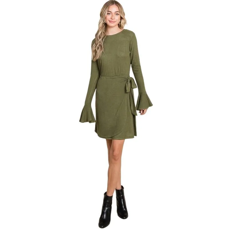 Culture Code Light Heathered Red Ruffle Long Sleeve Wrap Tie Dress CHD1390L