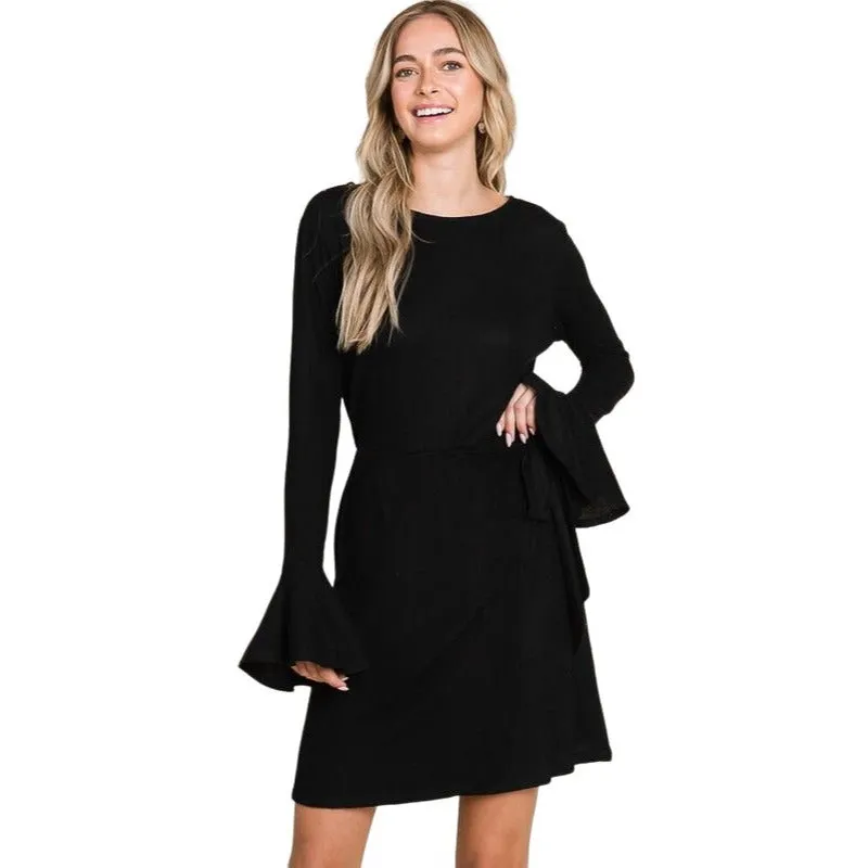 Culture Code Light Heathered Red Ruffle Long Sleeve Wrap Tie Dress CHD1390L