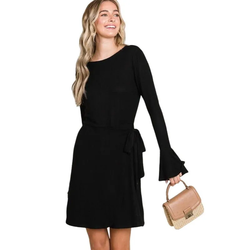 Culture Code Light Heathered Red Ruffle Long Sleeve Wrap Tie Dress CHD1390L