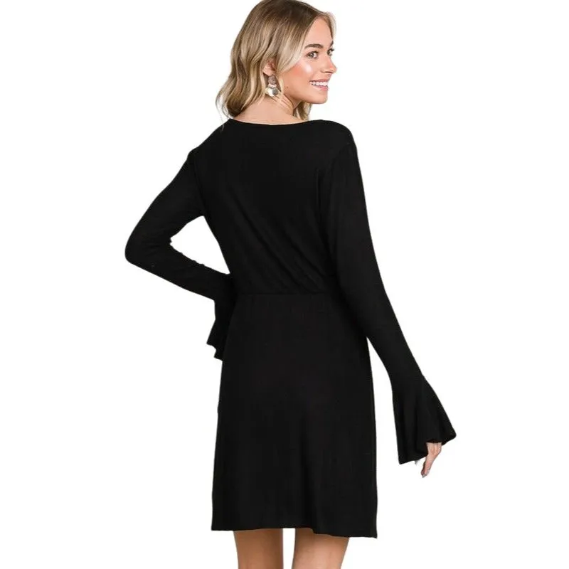 Culture Code Light Heathered Red Ruffle Long Sleeve Wrap Tie Dress CHD1390L
