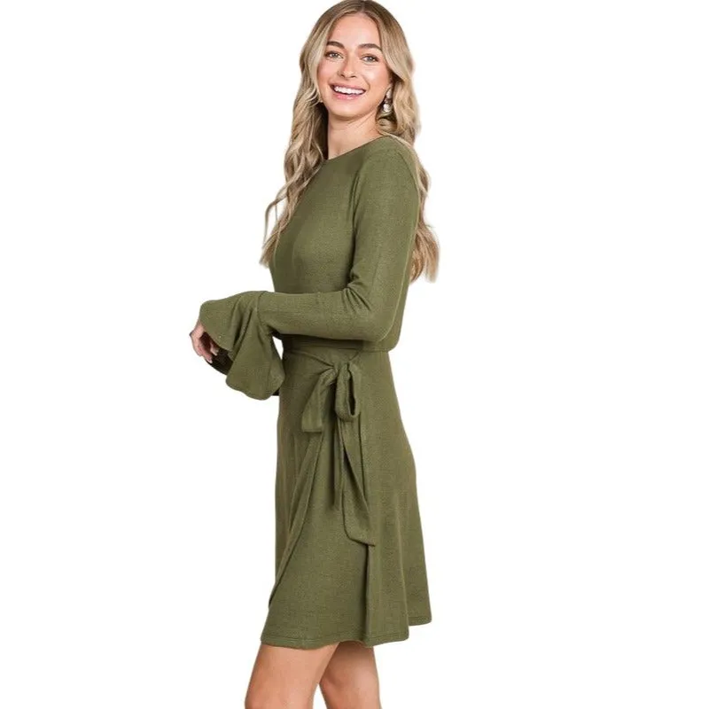 Culture Code Light Heathered Red Ruffle Long Sleeve Wrap Tie Dress CHD1390L
