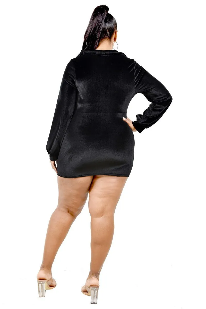 Curvy Velvet Bishop Sleeve Mini Dress