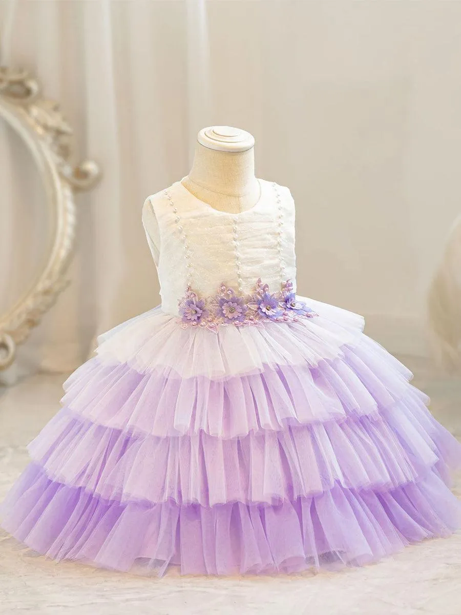 Cute Layer Mesh Sleevelss Princess Flower Girl Dress MKD1004