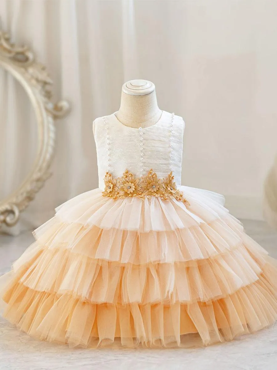 Cute Layer Mesh Sleevelss Princess Flower Girl Dress MKD1004