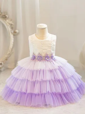 Cute Layer Mesh Sleevelss Princess Flower Girl Dress MKD1004