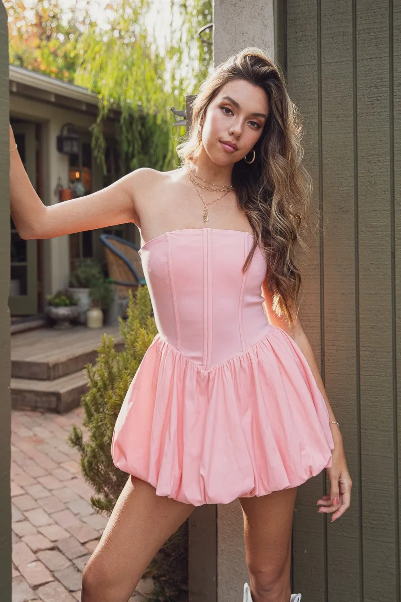 Dannica coral strapless boned top bubble dress